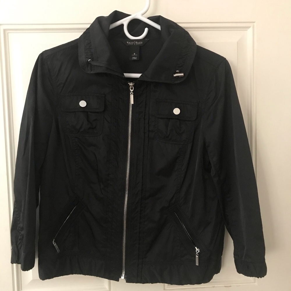White House Black Market Black Full Metal Zipper Jacket Size 8